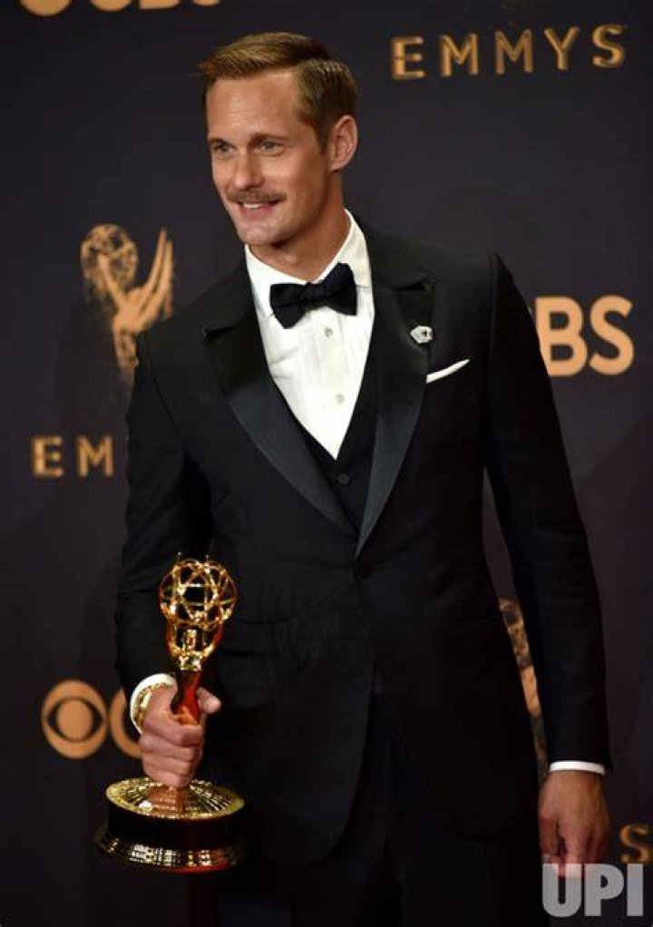 Alexander Skarsgard, winner of the award for Outstanding Supporting Actor in a Limited Series or Movie for 'Big Little Lies,' poses in the press room during the 69th Annual Primetime Emmy Awards at Microsoft Theater on September 17, 2017 in Los Angeles, California.