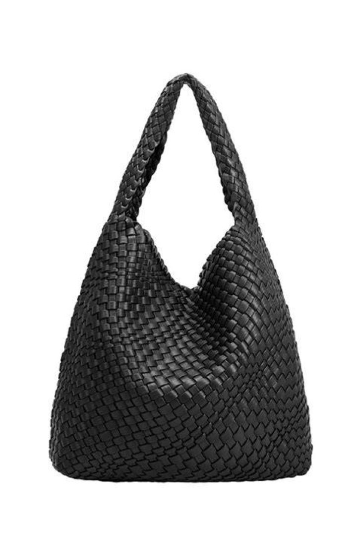 black woven handbag