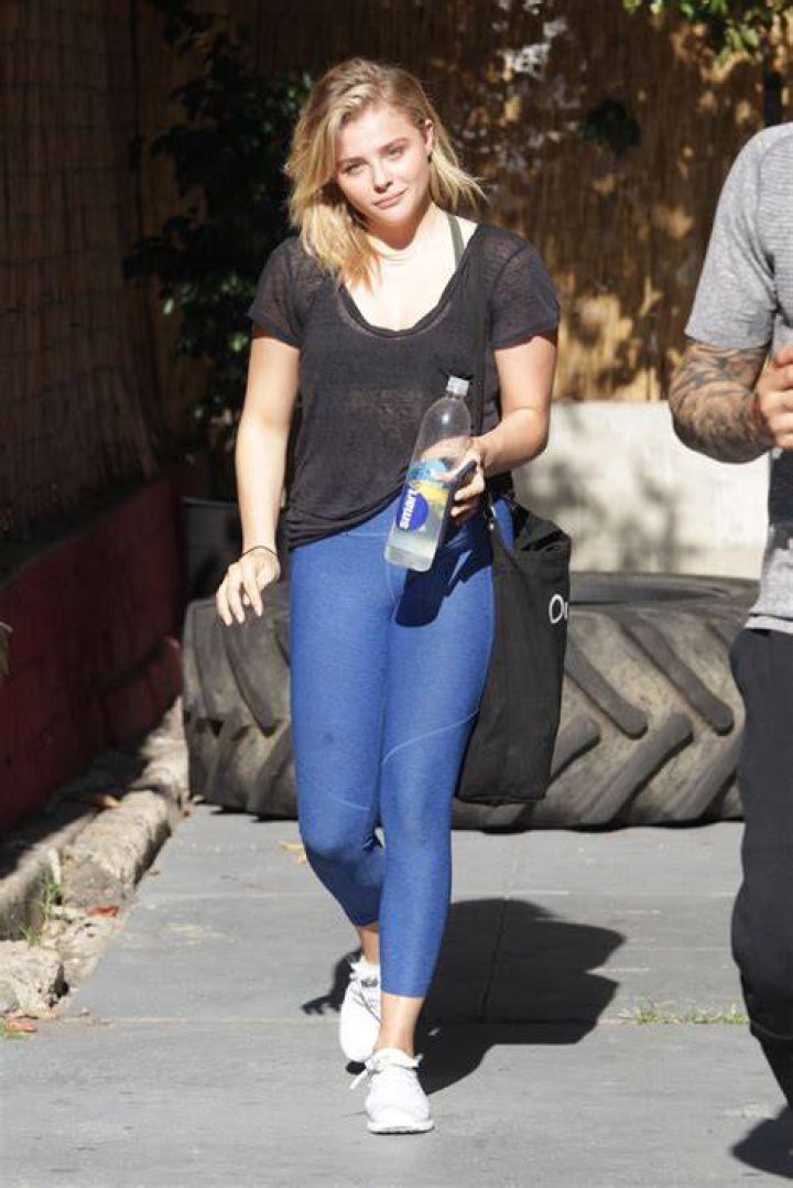 Chloe Moretz in Blue Spandex at a gym in Los Angeles GotCeleb