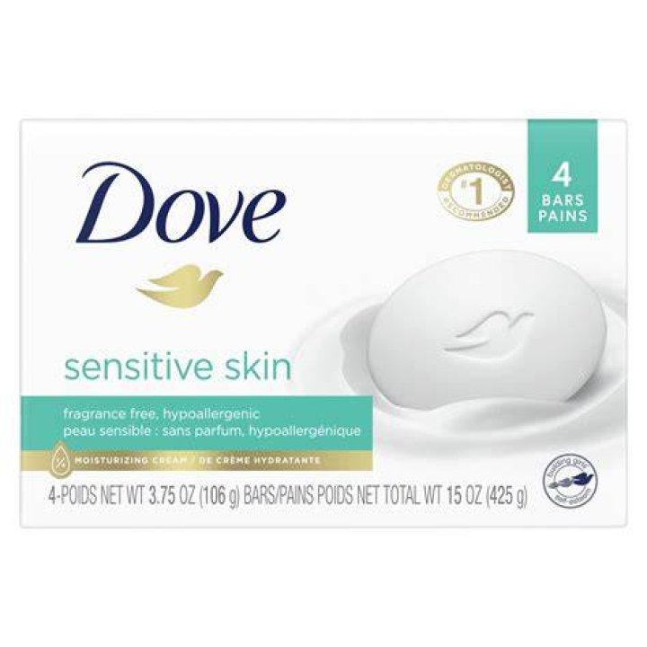 Dove Sensitive Skin Hypoallergenic Beauty Bar Soap, Fragrance Free, 3.