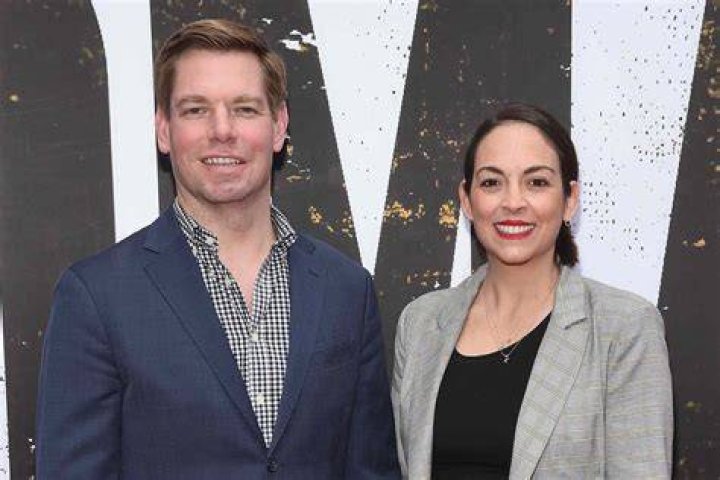 Eric Swalwell and wife Brittany Watts attend the Broadway opening night of Oklahoma at Circle in the Square Theatre on April 07, 2019 in New York City