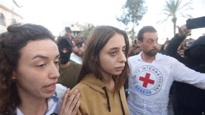 Mia Schem looked terrified as she was helped by Red Cross workers
