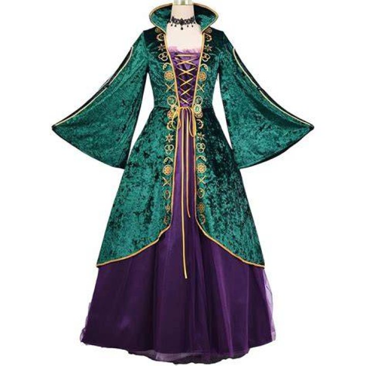 Pashals Winifred Costume Dress for Women Adult - Medieval Green Velvet Dress Halloween Costume, Halloween Witch Outfit S