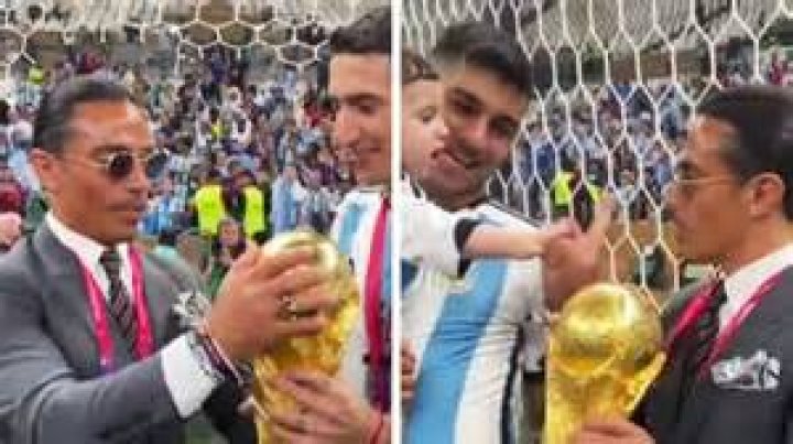 Salt Bae was filmed snatching the World Cup trophy from Angel Di Maria