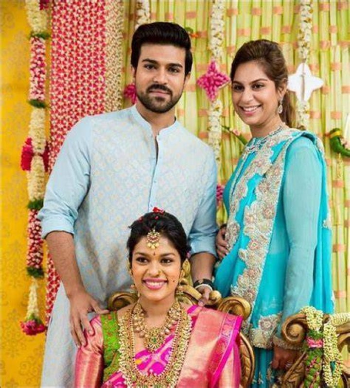 Srija being blessed by brother actor Ram Charan Teja