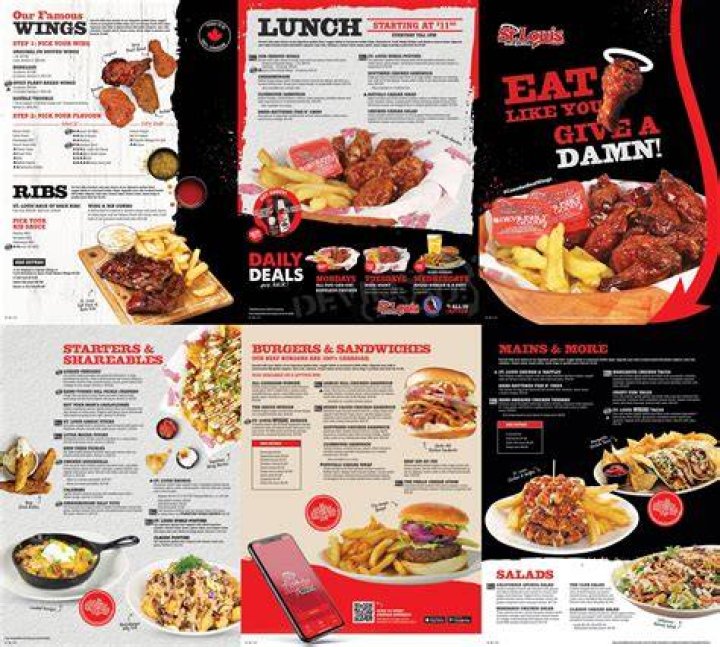 The menu features St Louis-themed dishes such as a donut burger and a bacon-stuffed hotdog